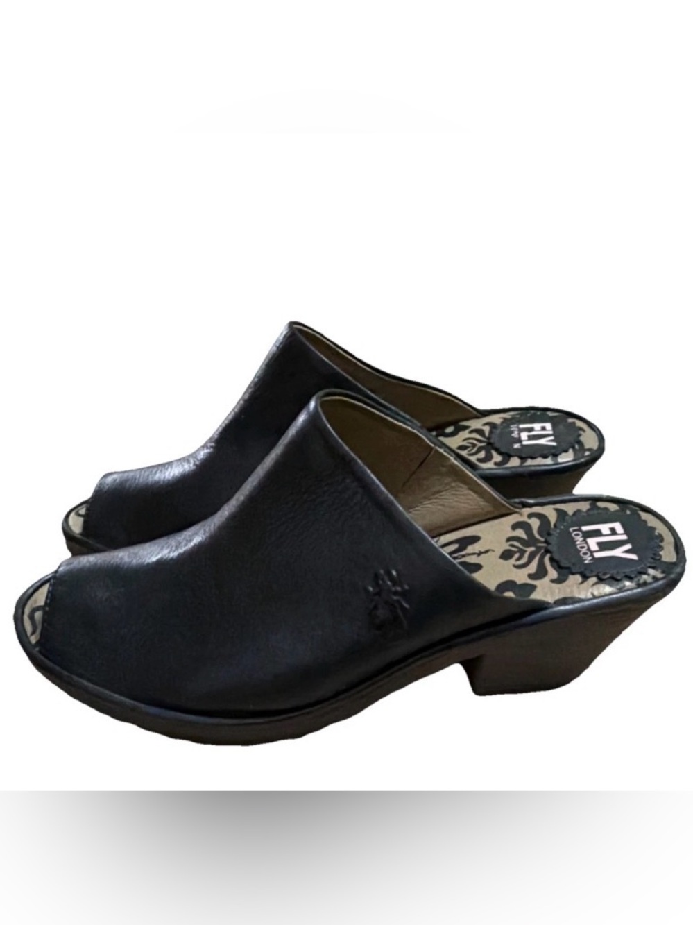 Fly London Black Leather Slip-On Mule Clogs size 40/8